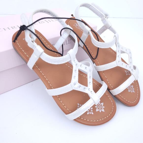NEW Christie & Jill White Sandals Size 3 Girls Open Toe, Rhinestones - Picture 1 of 4